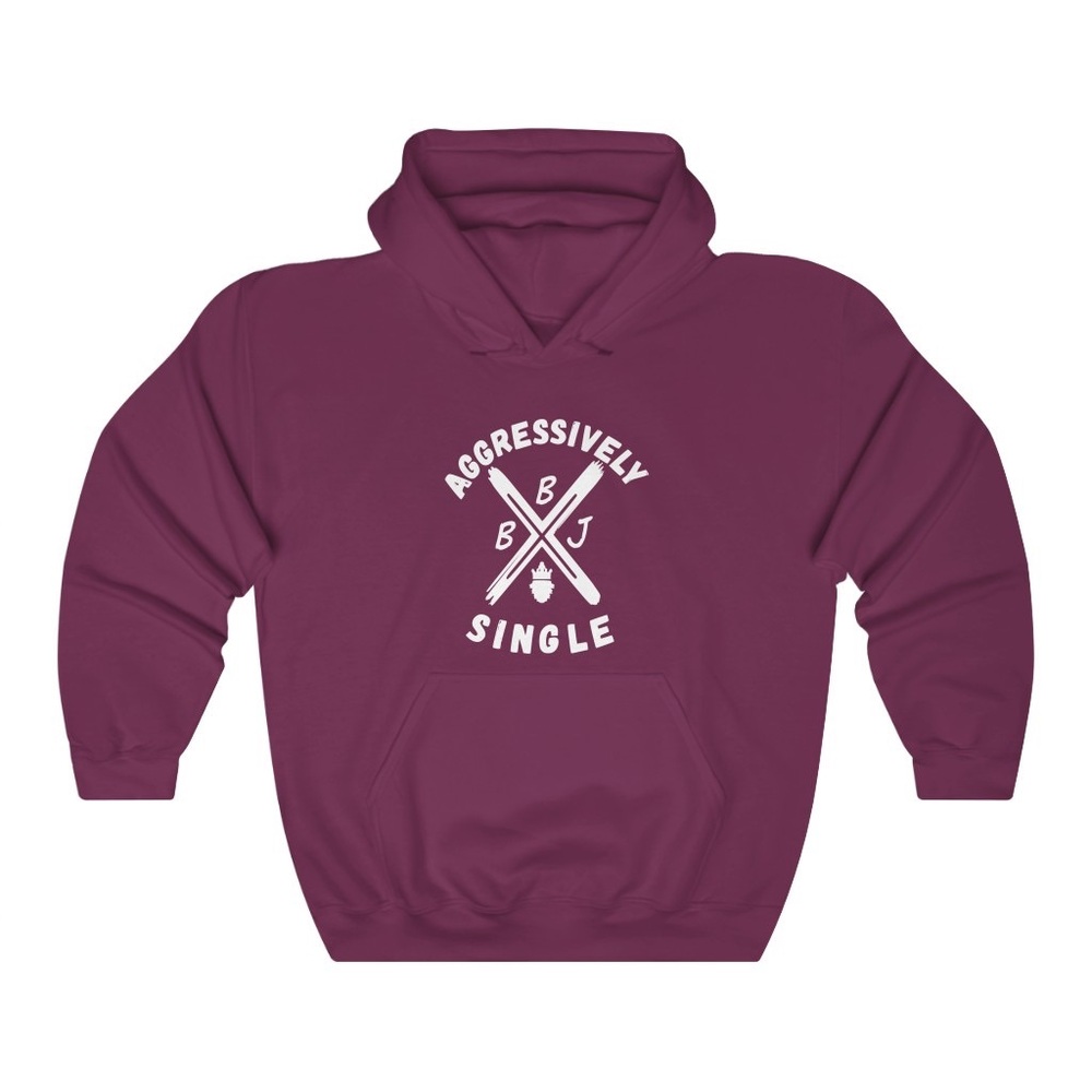 BBJ Aggressively Single Women's Hoodie Burgundy size Medium Gildan Tag.